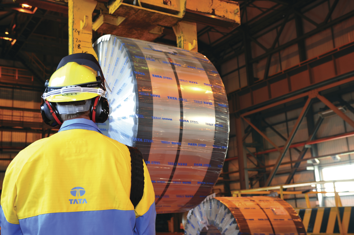 Tata steel coil lifted by crane