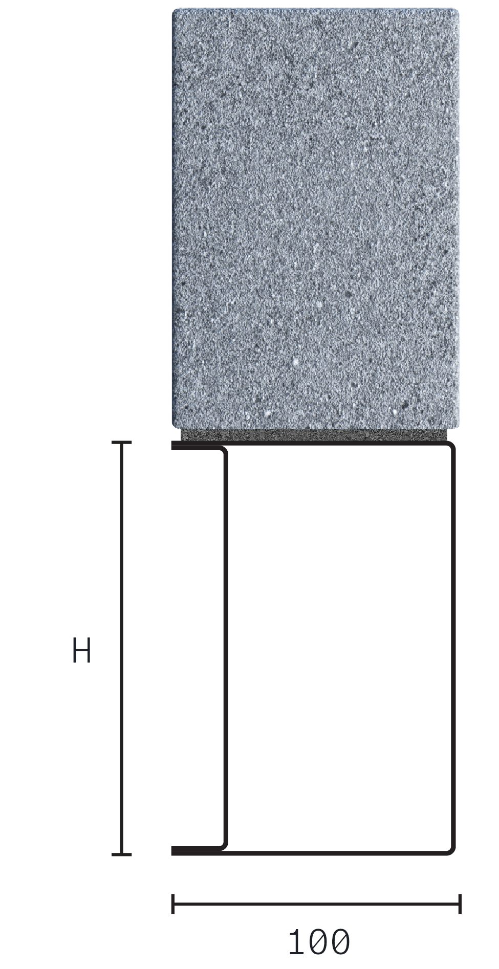 Catnic standard duty box lintel for 100mm interior solid wall shown in 2D side profile