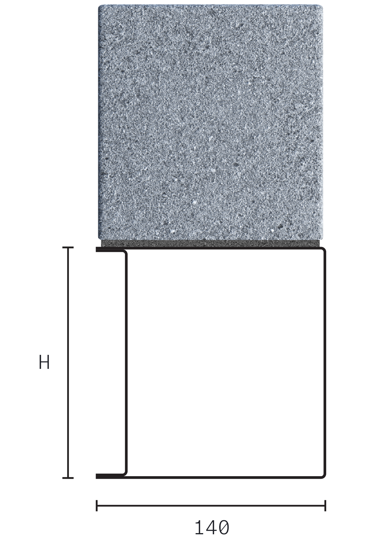 Catnic standard duty box lintel for 140mm interior solid wall shown in 2D side profile