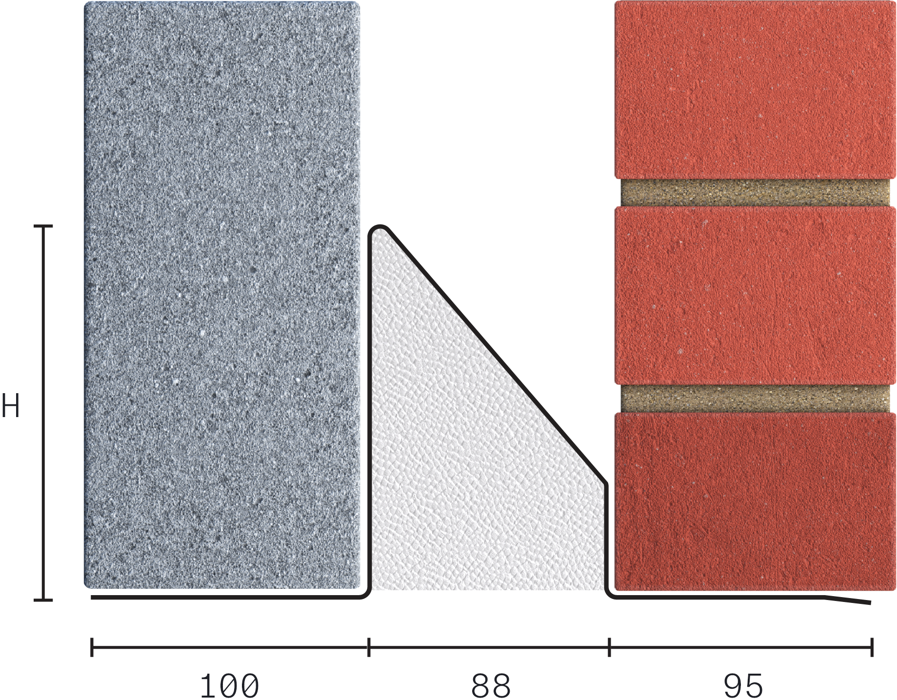 Catnic standard duty cavity wall lintel for 90mm cavity wall shown in situ 2D side profile