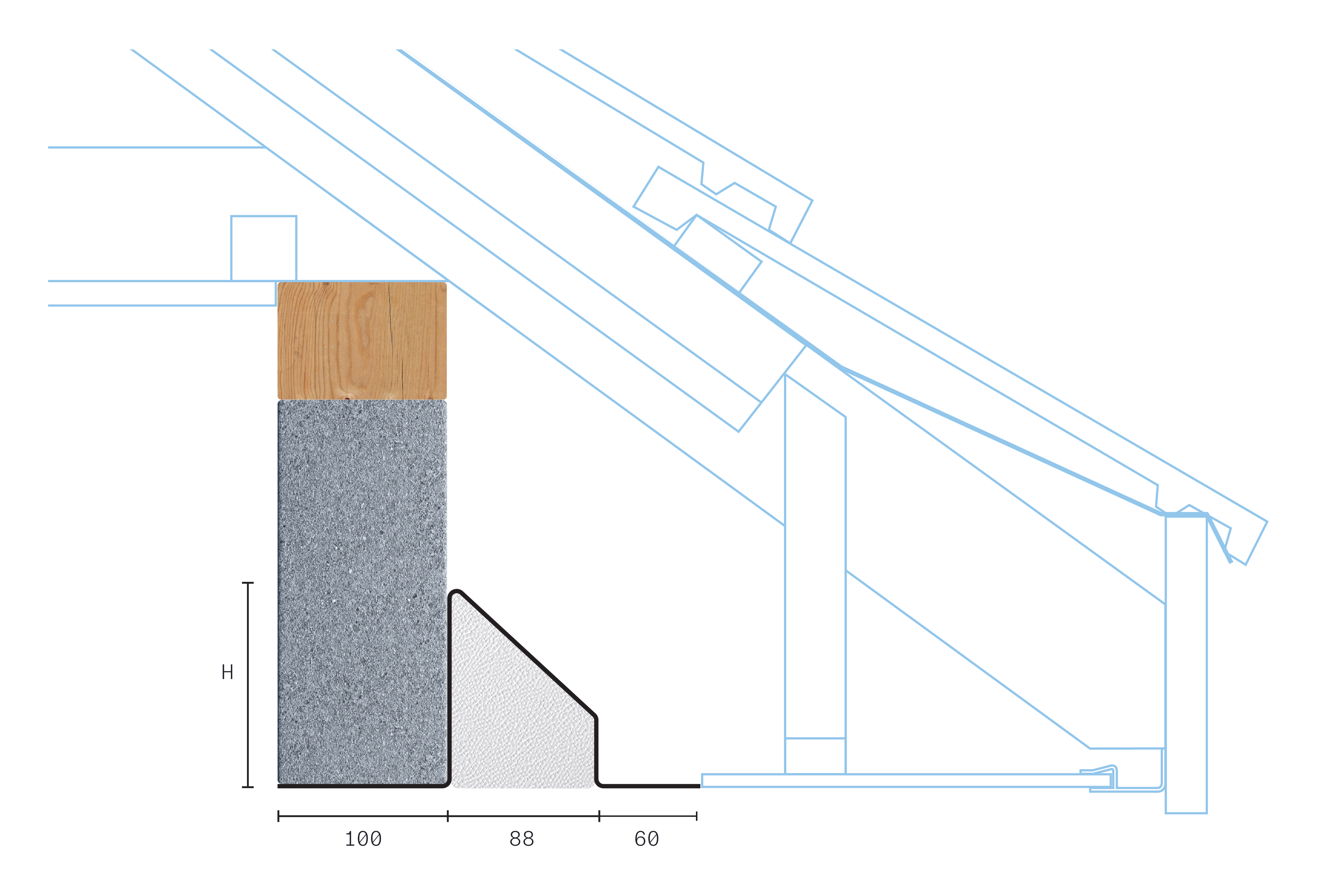 Catnic standard duty cavity wall lintel for closed eaves shown in 2D side profile