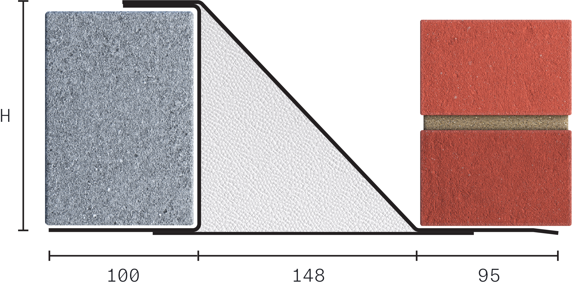 Catnic heavy duty cavity wall lintel for 150mm cavity wall shown in 2D side profile