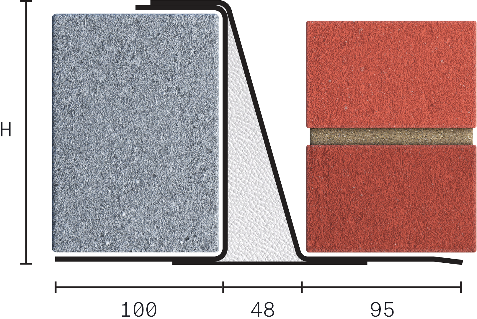 Catnic heavy duty cavity wall lintel for 50mm cavity wall shown in 2D side profile