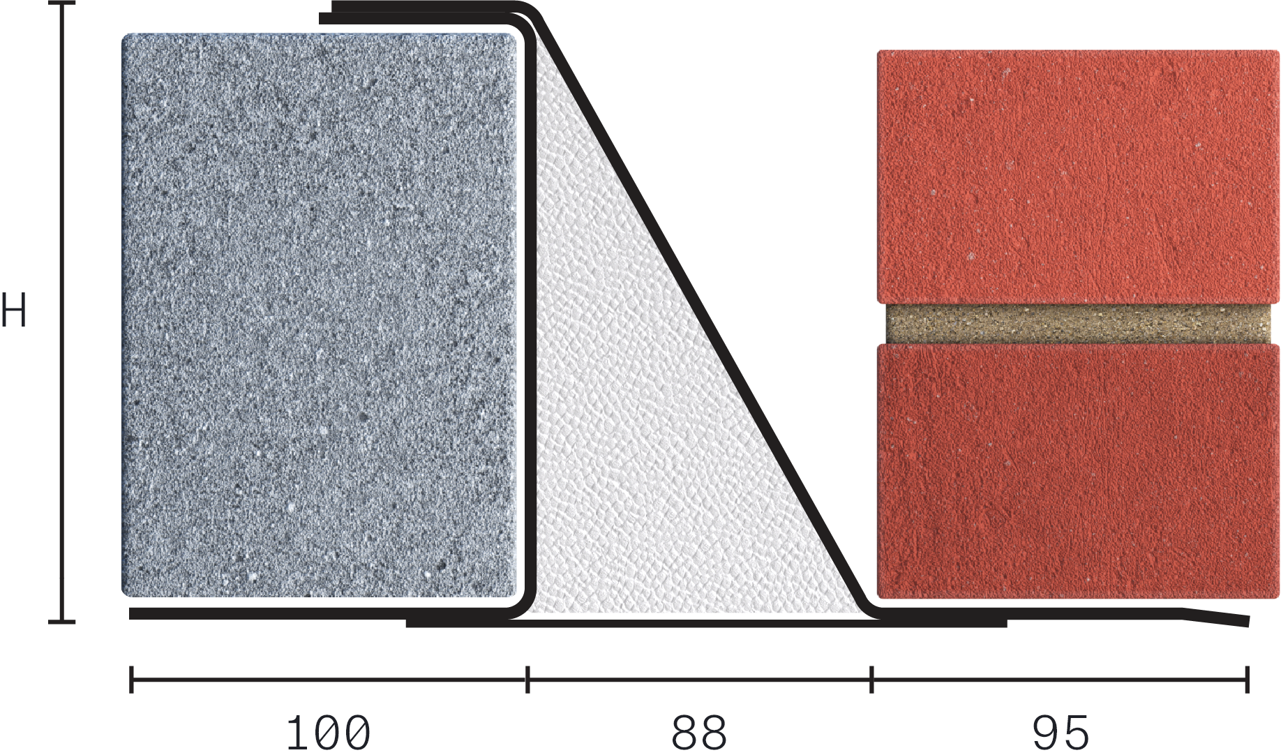 Catnic heavy duty cavity wall lintel for 90mm cavity wall shown in 2D side profile