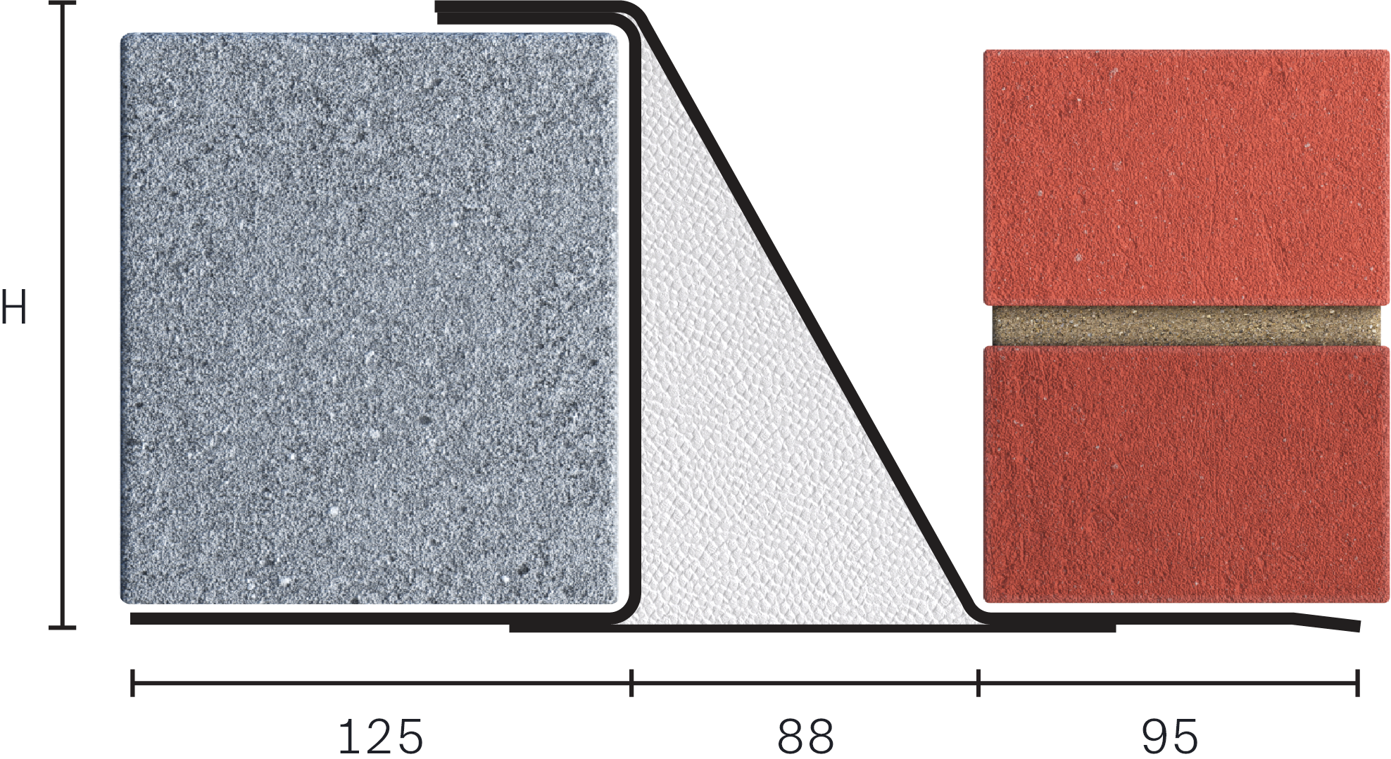 Catnic heavy duty cavity wall lintel for 90mm cavity wall shown in 2D side profile