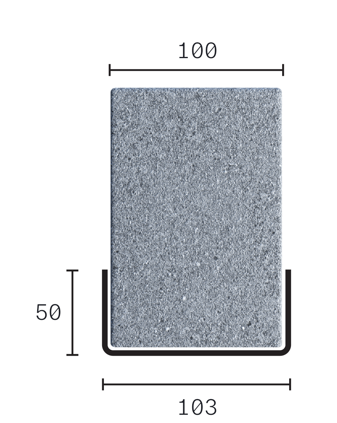 Catnic standard duty channel lintel for 100mm interior solid wall shown in 2D side profile