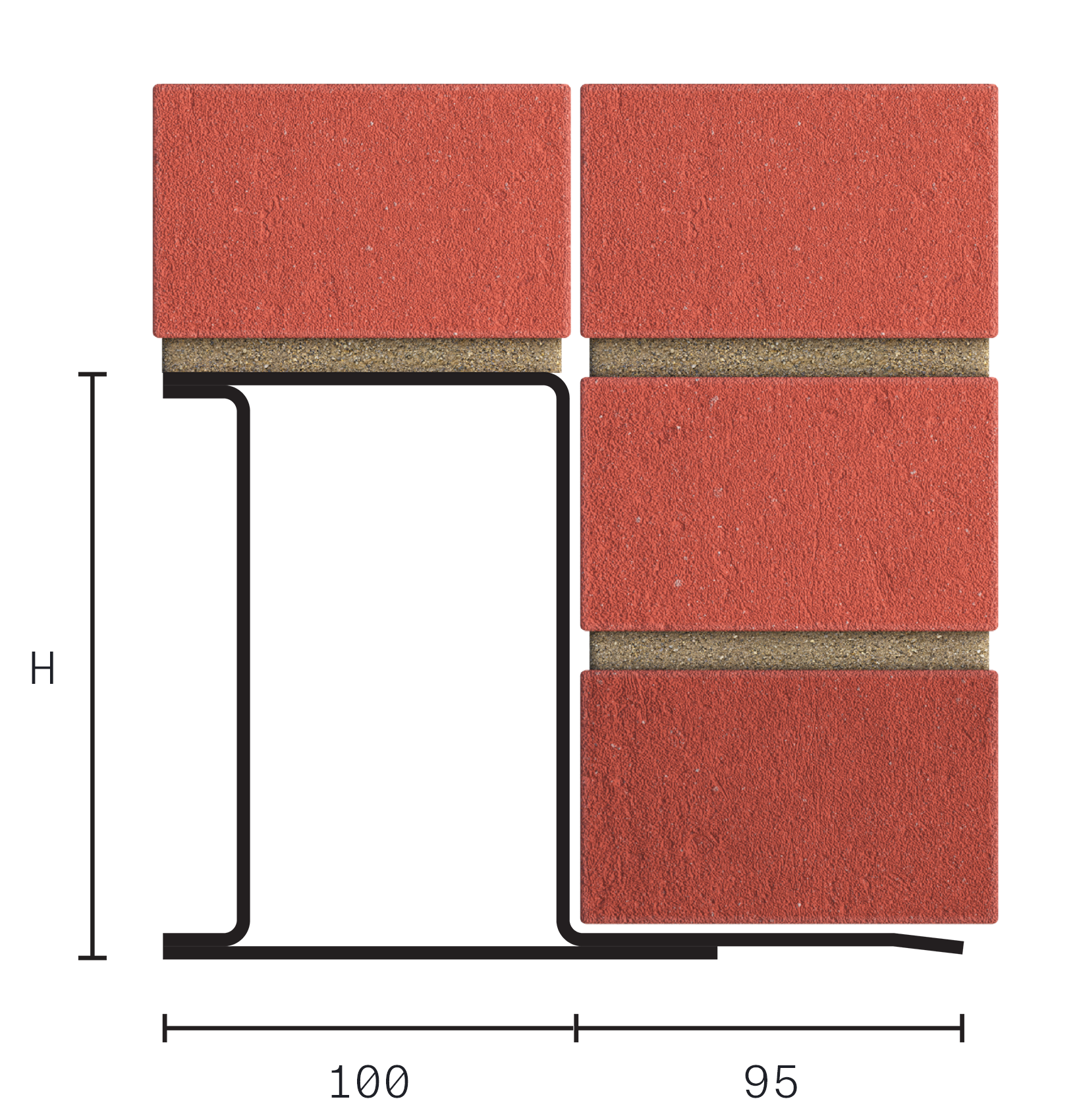 Catnic heavy duty box with toe wall lintel for exterior solid walls shown in 2D side profile