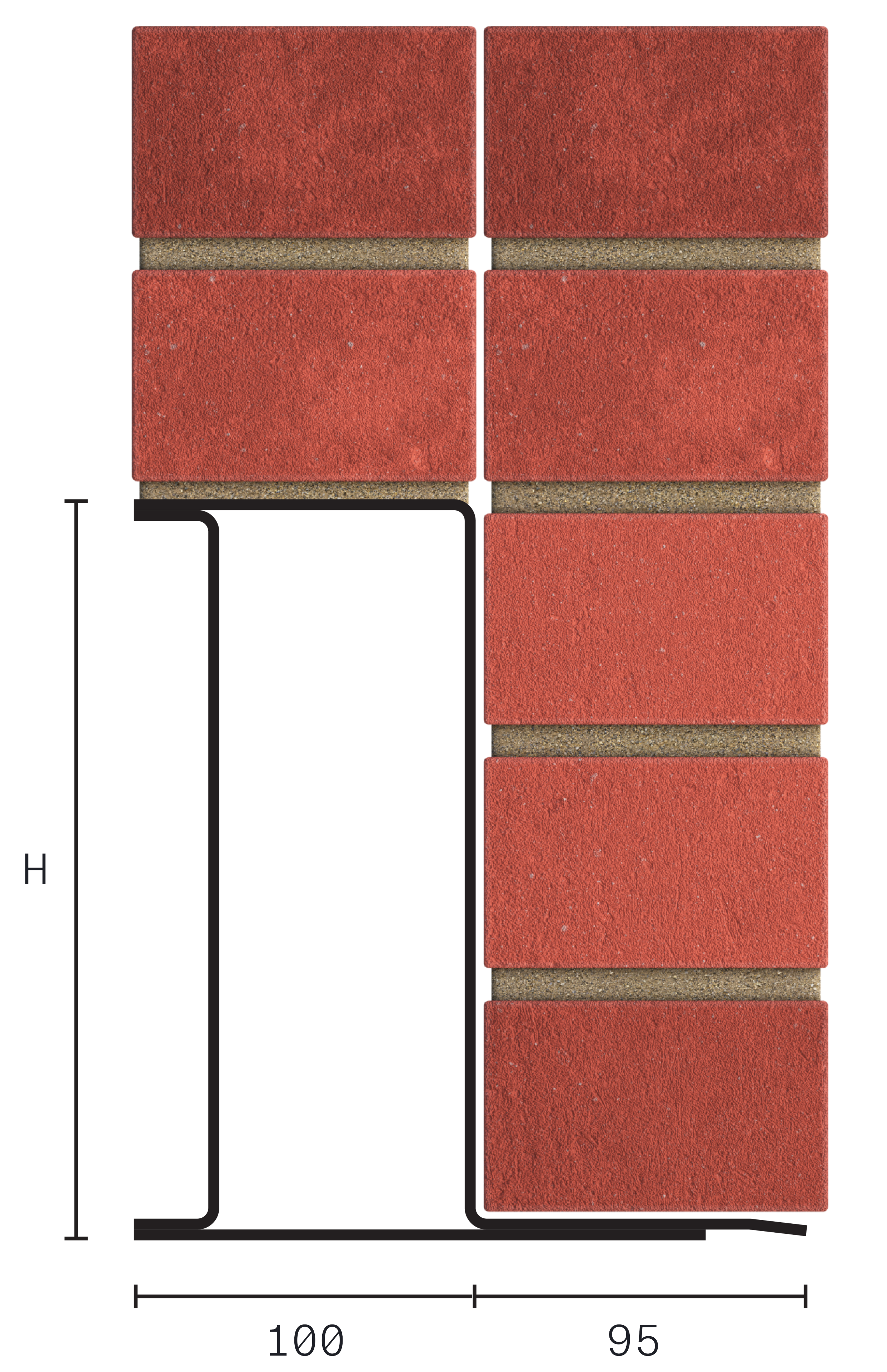 Catnic heavy duty box with toe wall lintel for exterior solid walls shown in 2D side profile