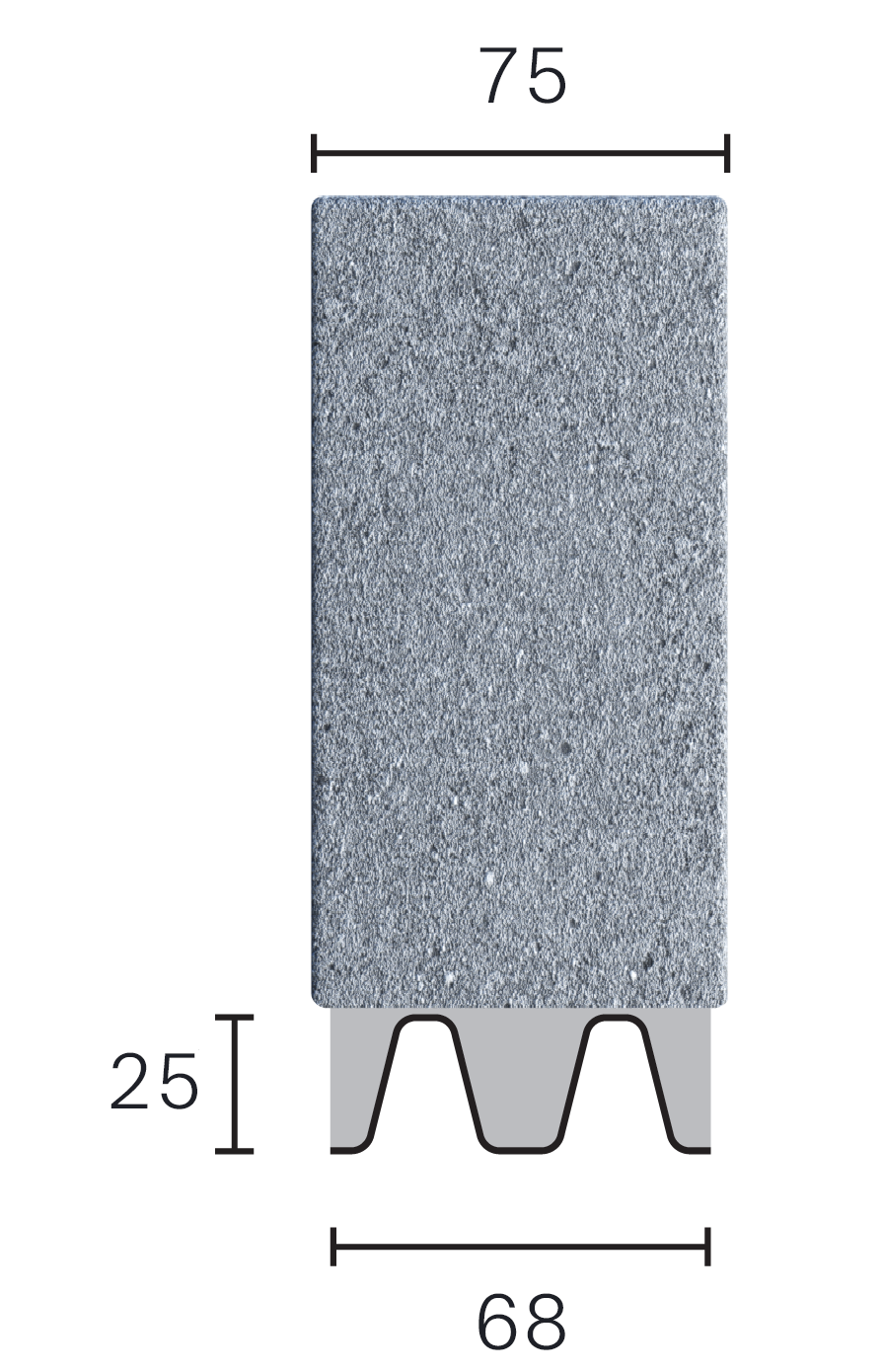 Catnic extra light duty corrugated lintel for 75mm interior solid wall in 2D side profile