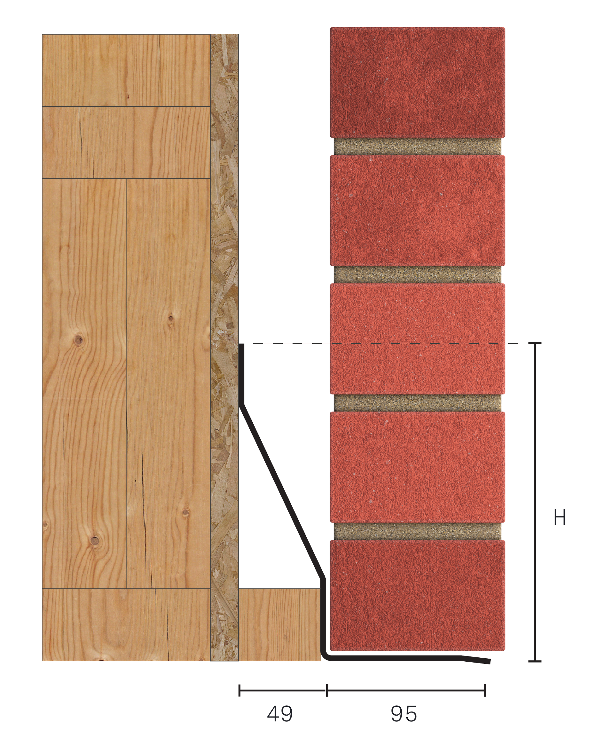 Catnic standard duty timber frame lintel for 50-65mm cavity wall shown in 2D side profile