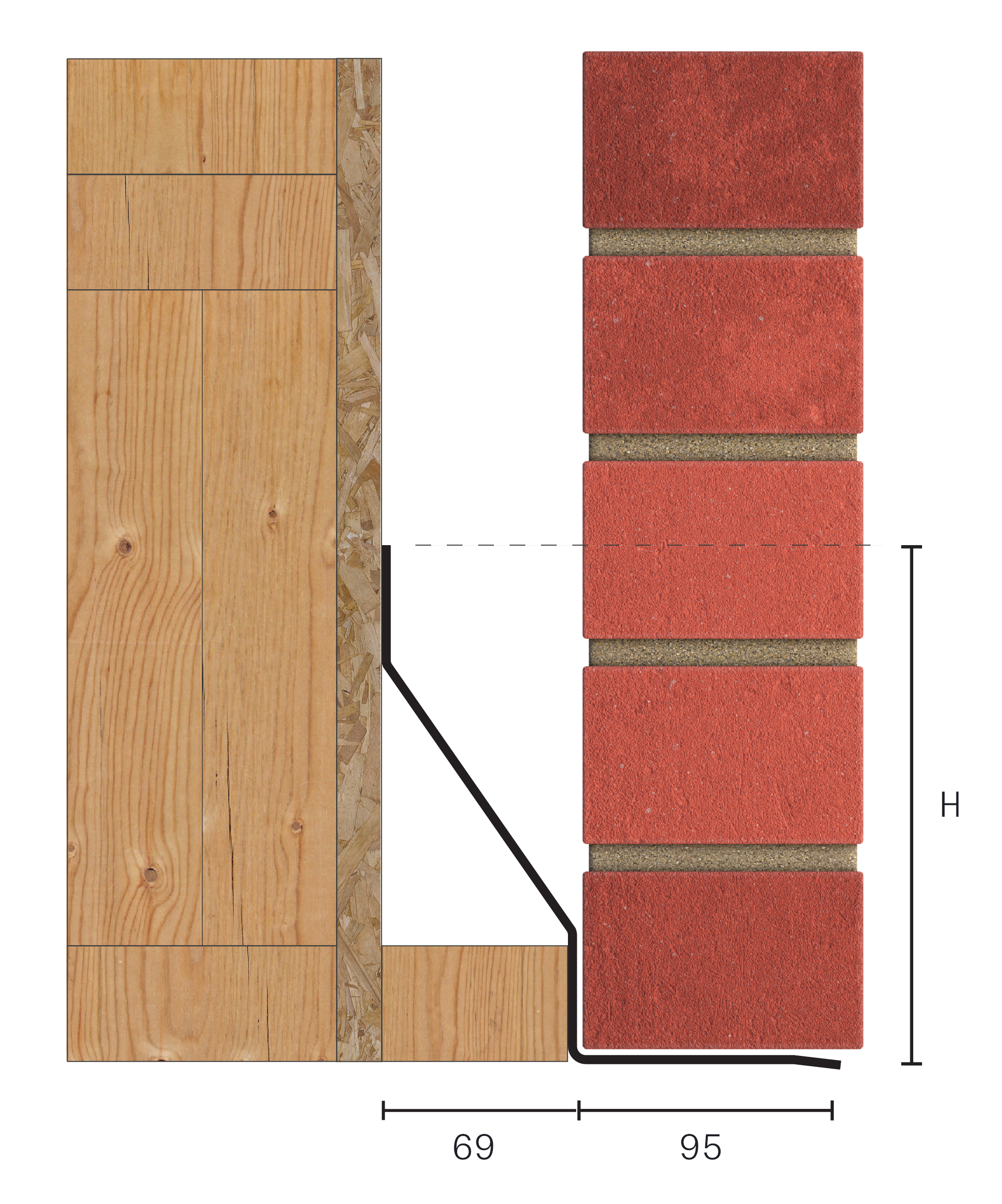 Catnic standard duty timber frame lintel for 70-85mm cavity wall shown in 2D side profile