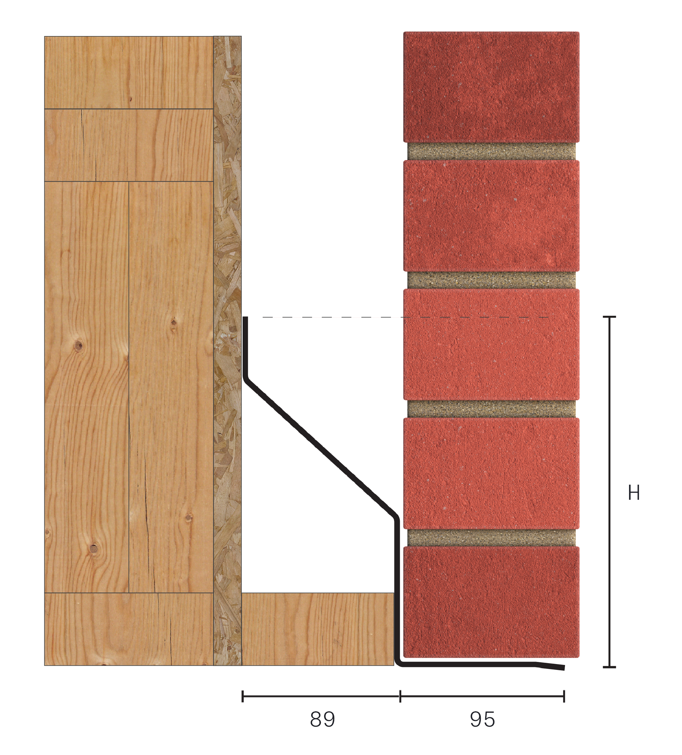 Catnic standard duty timber frame lintel for 90-105mm cavity wall shown in 2D side profile