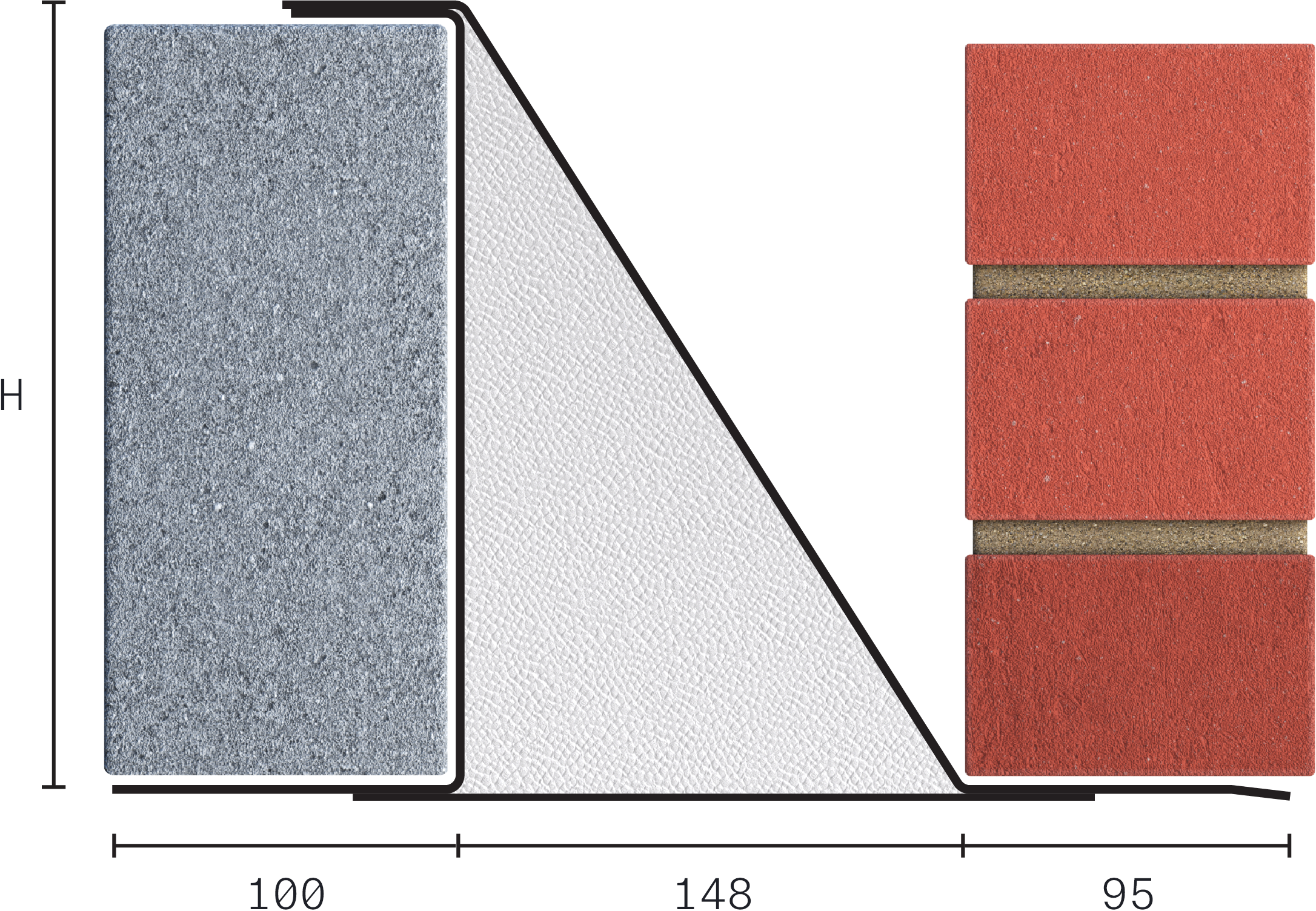 Catnic extra heavy duty thermally broken cavity wall lintel for 150-165mm cavity wall shown in 2D side profile