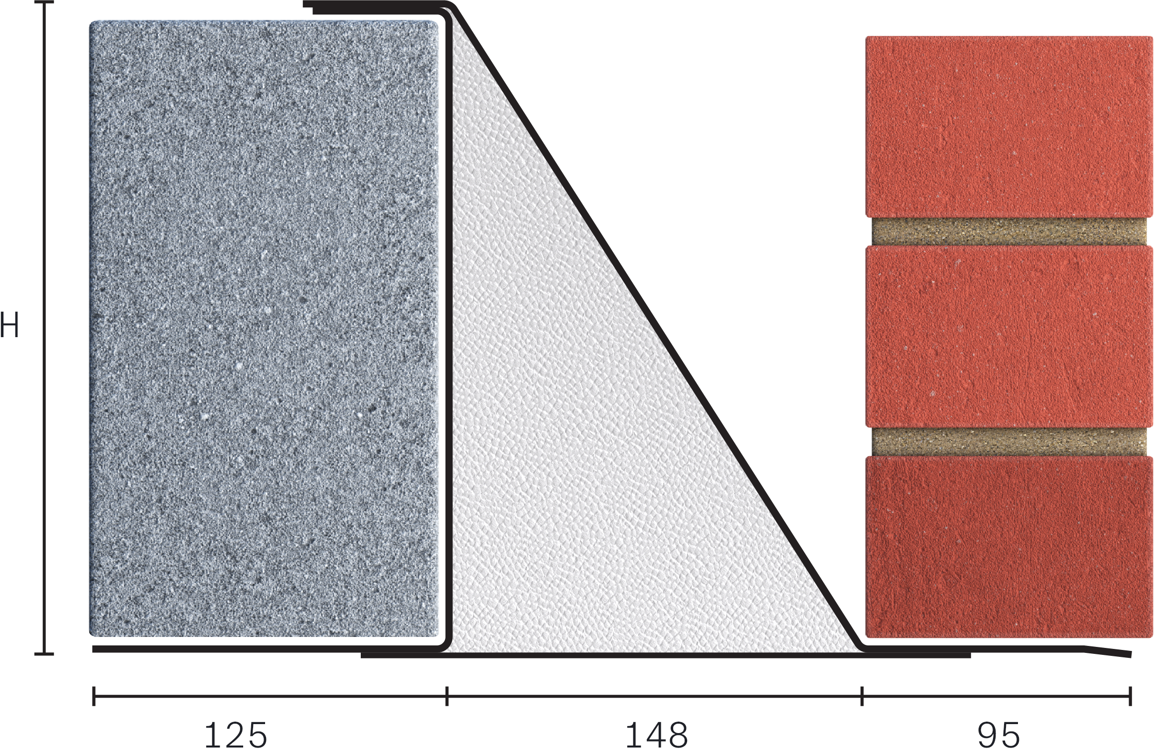 Catnic extra heavy duty thermally broken cavity wall lintel for 150-165mm cavity wall shown in 2D side profile
