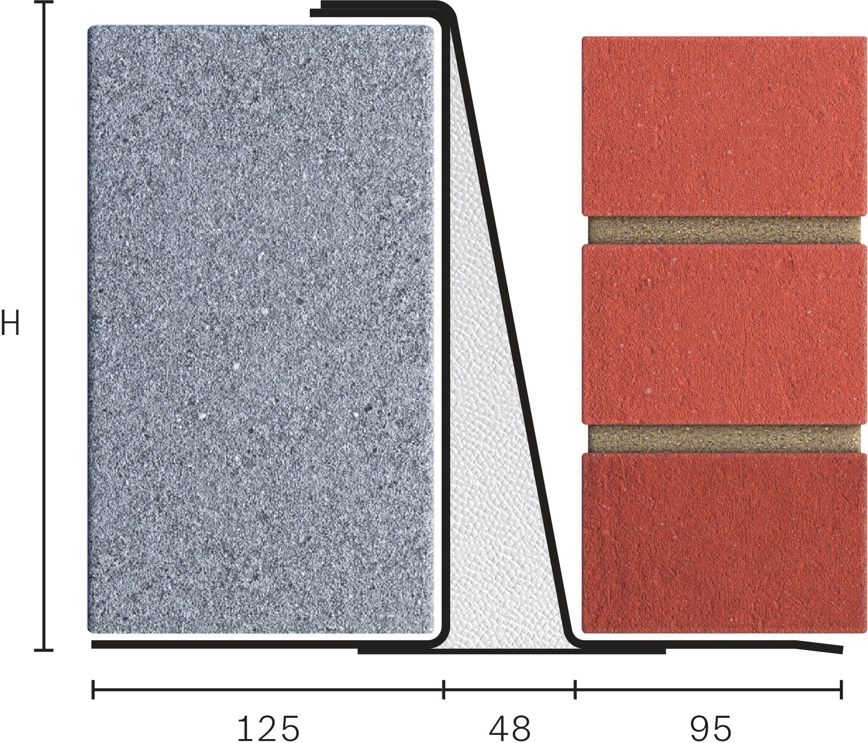 Catnic extra heavy duty cavity wall lintel for 50-65 cavity wall shown in 2D side profile