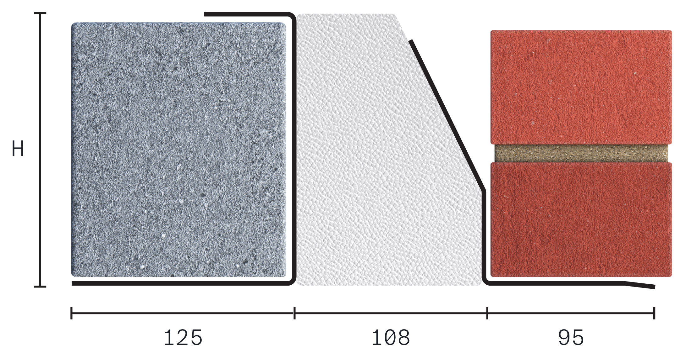 Catnic heavy duty thermally broken cavity wall lintel for 110-125mm cavity wall shown in 2D side profile