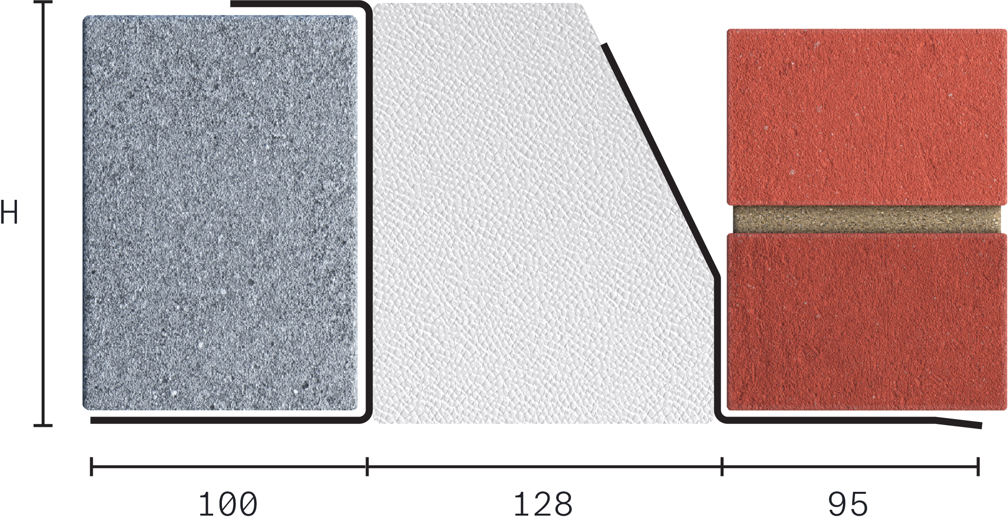 Catnic heavy duty thermally broken cavity wall lintel for 130-145mm cavity wall shown in 2D side profile