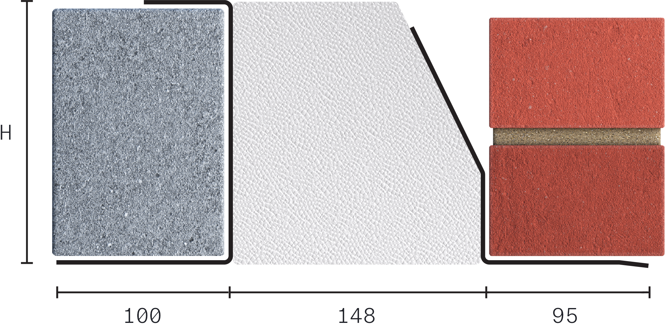 Catnic heavy duty thermally broken cavity wall lintel for 150-165mm cavity wall shown in 2D side profile