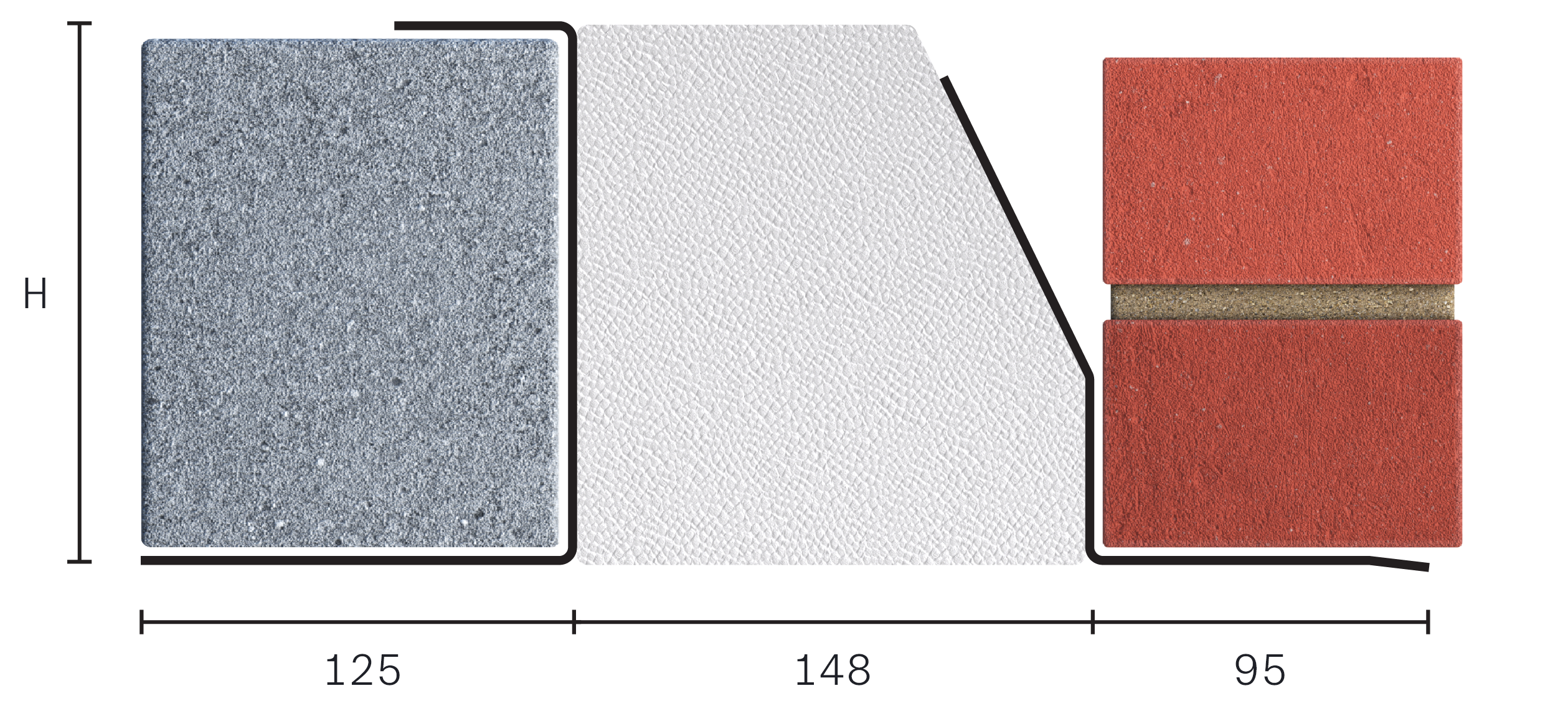 Catnic heavy duty thermally broken cavity wall lintel for 150-165mm cavity wall shown in 2D side profile