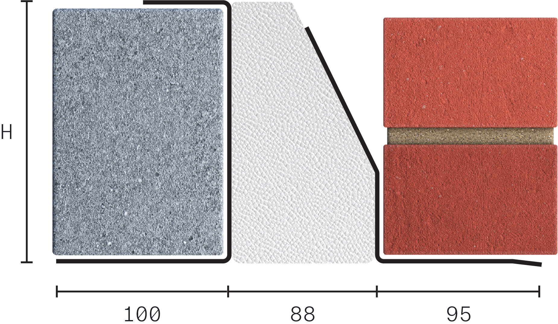 Catnic heavy duty thermally broken cavity wall lintel for 90-105mm cavity wall shown in 2D side profile