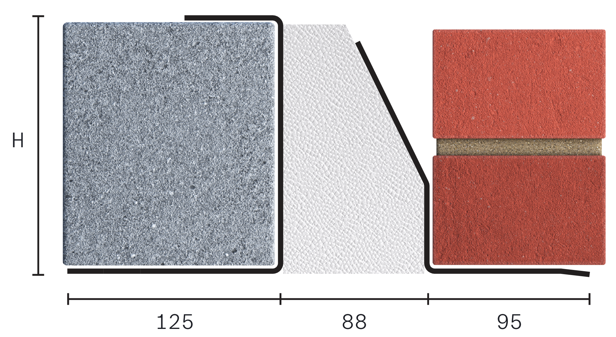 Catnic heavy duty thermally broken cavity wall lintel for 90-105mm cavity wall shown in 2D side profile