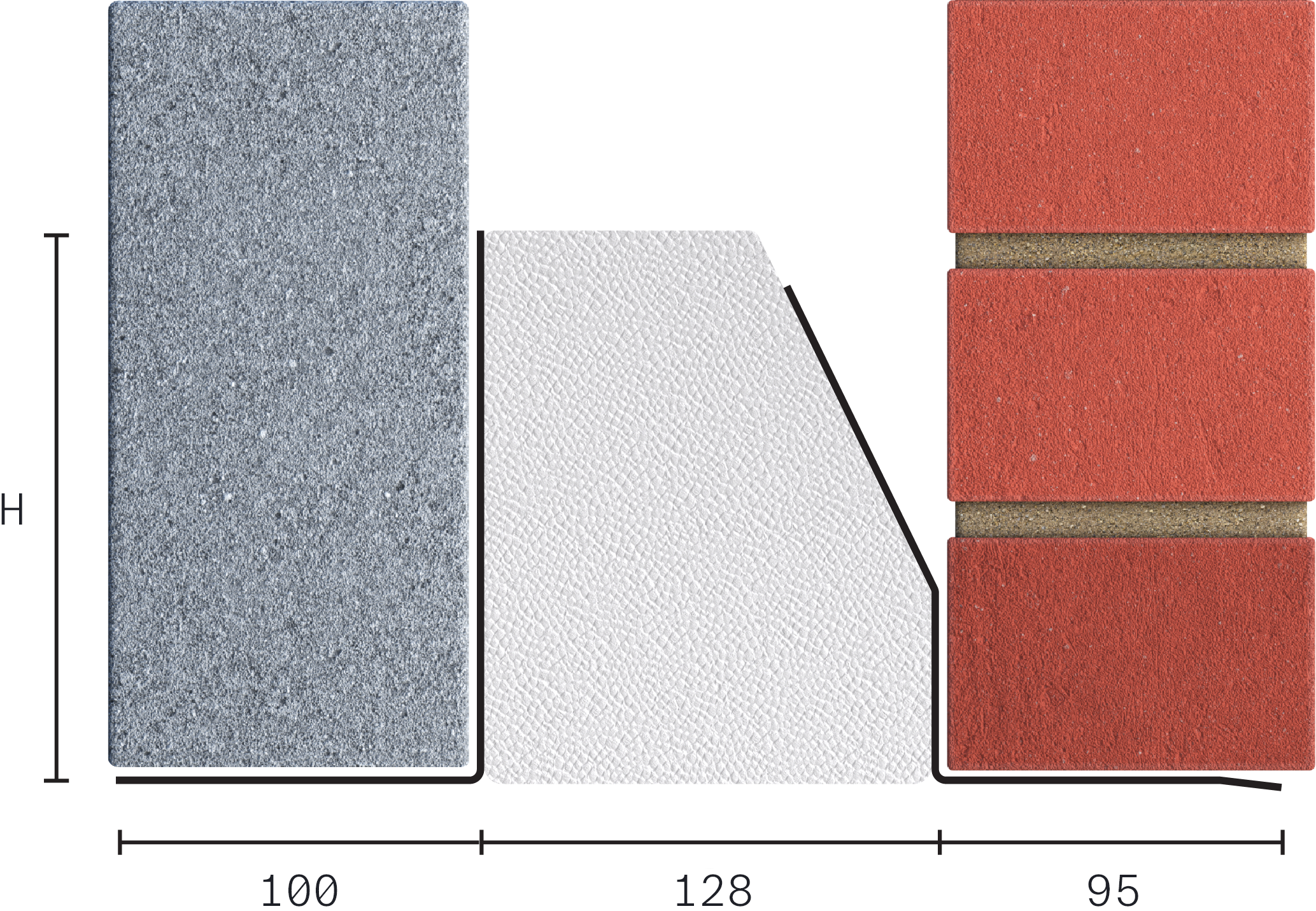 Catnic standard duty thermally broken cavity wall lintel for 130-145mm cavity wall shown in 2D side profile