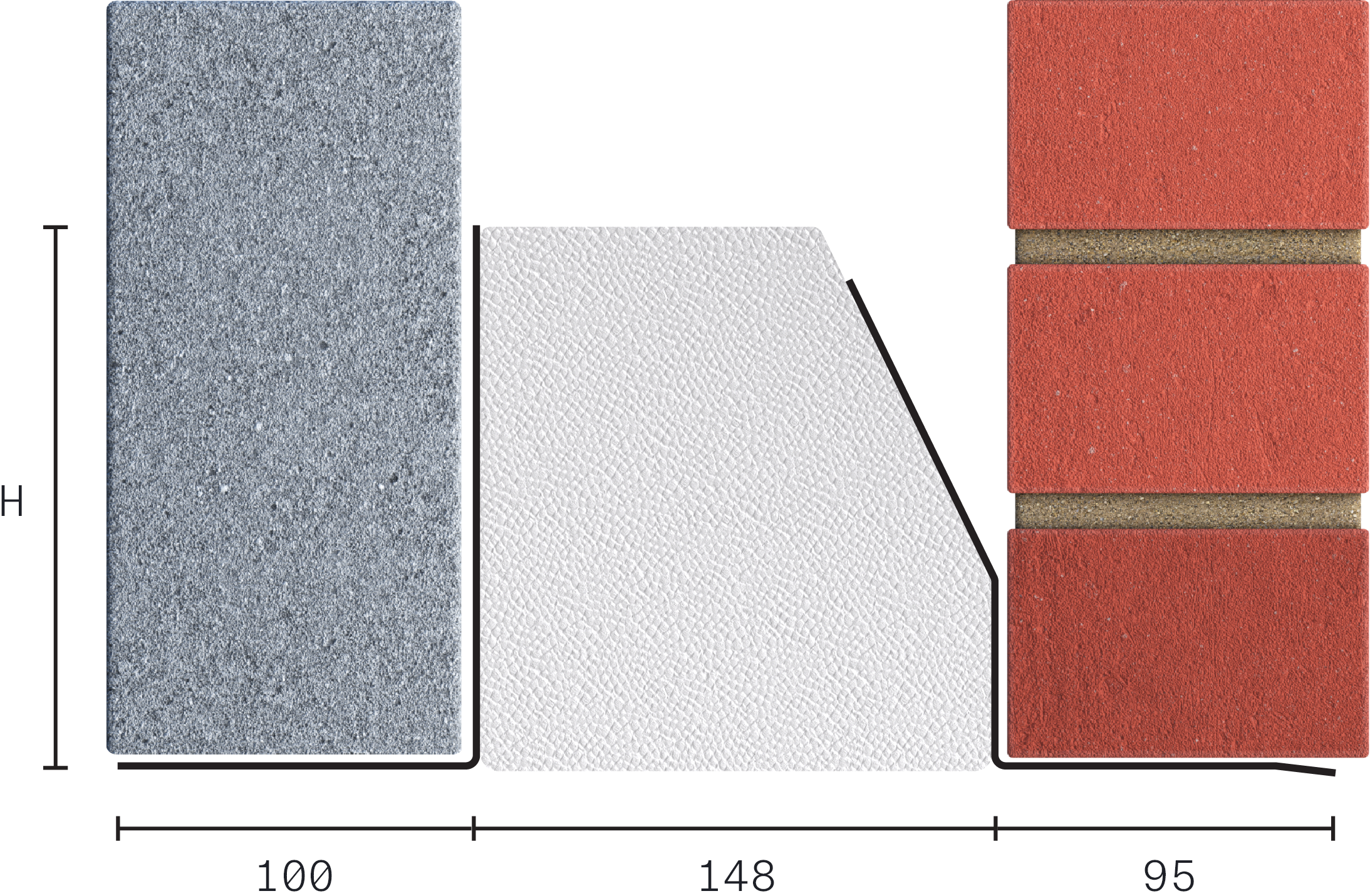 Catnic standard duty thermally broken cavity wall lintel for 150-165mm cavity wall shown in 2D side profile