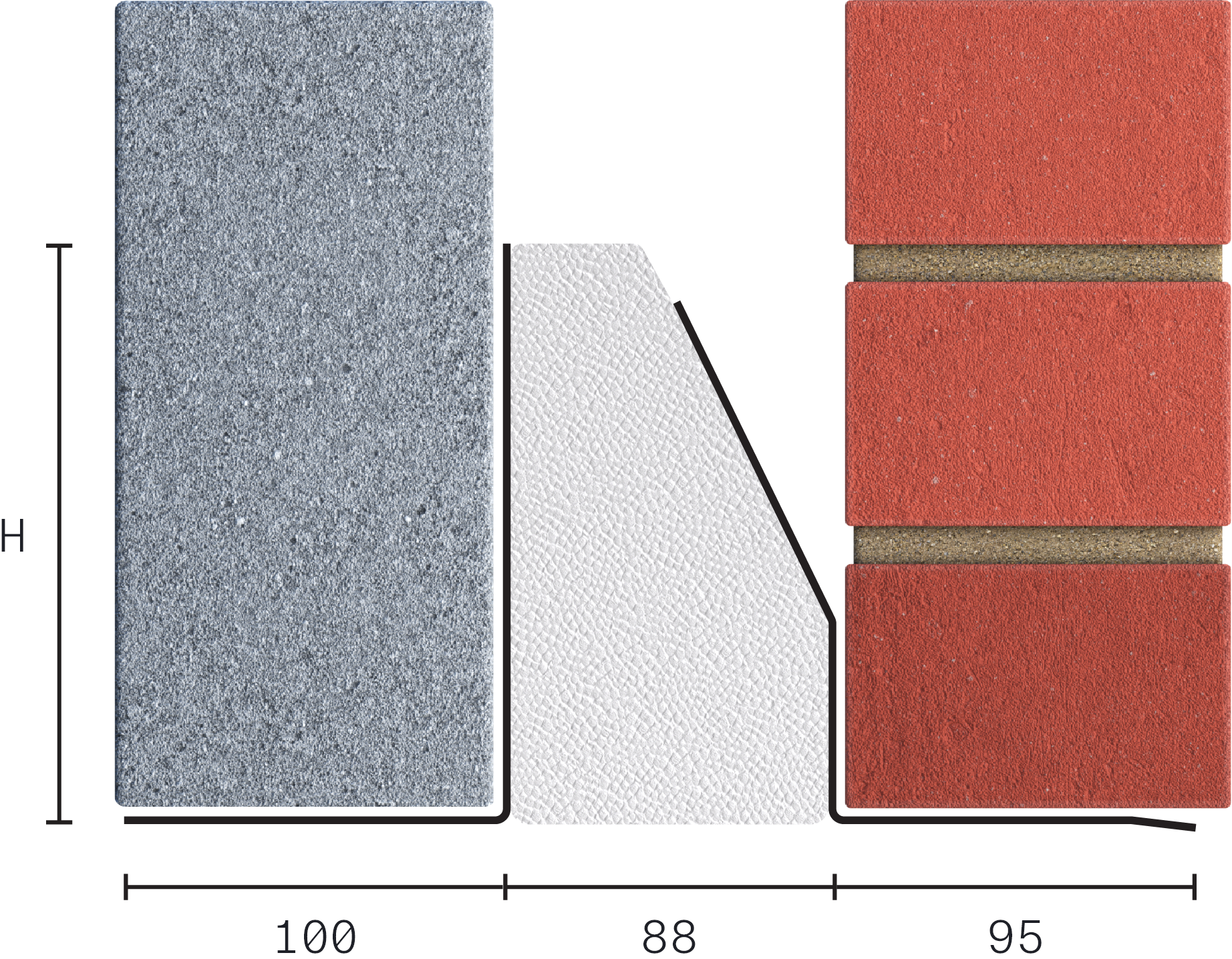 Catnic standard duty thermally broken cavity wall lintel for 90-105mm cavity wall shown in 2D side profile