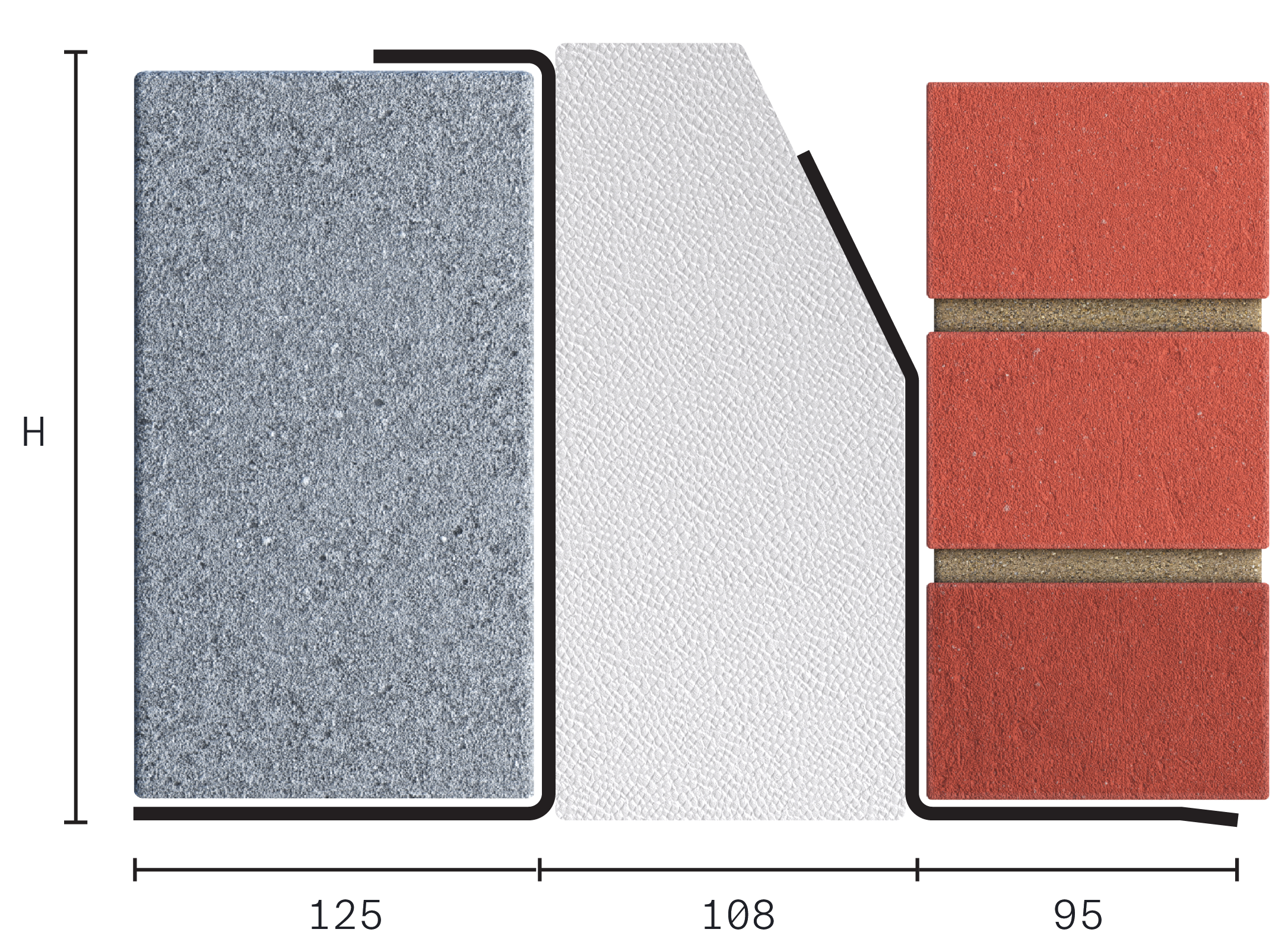 Catnic extra heavy duty thermally broken cavity wall lintel for 110-125mm cavity wall shown in 2D side profile