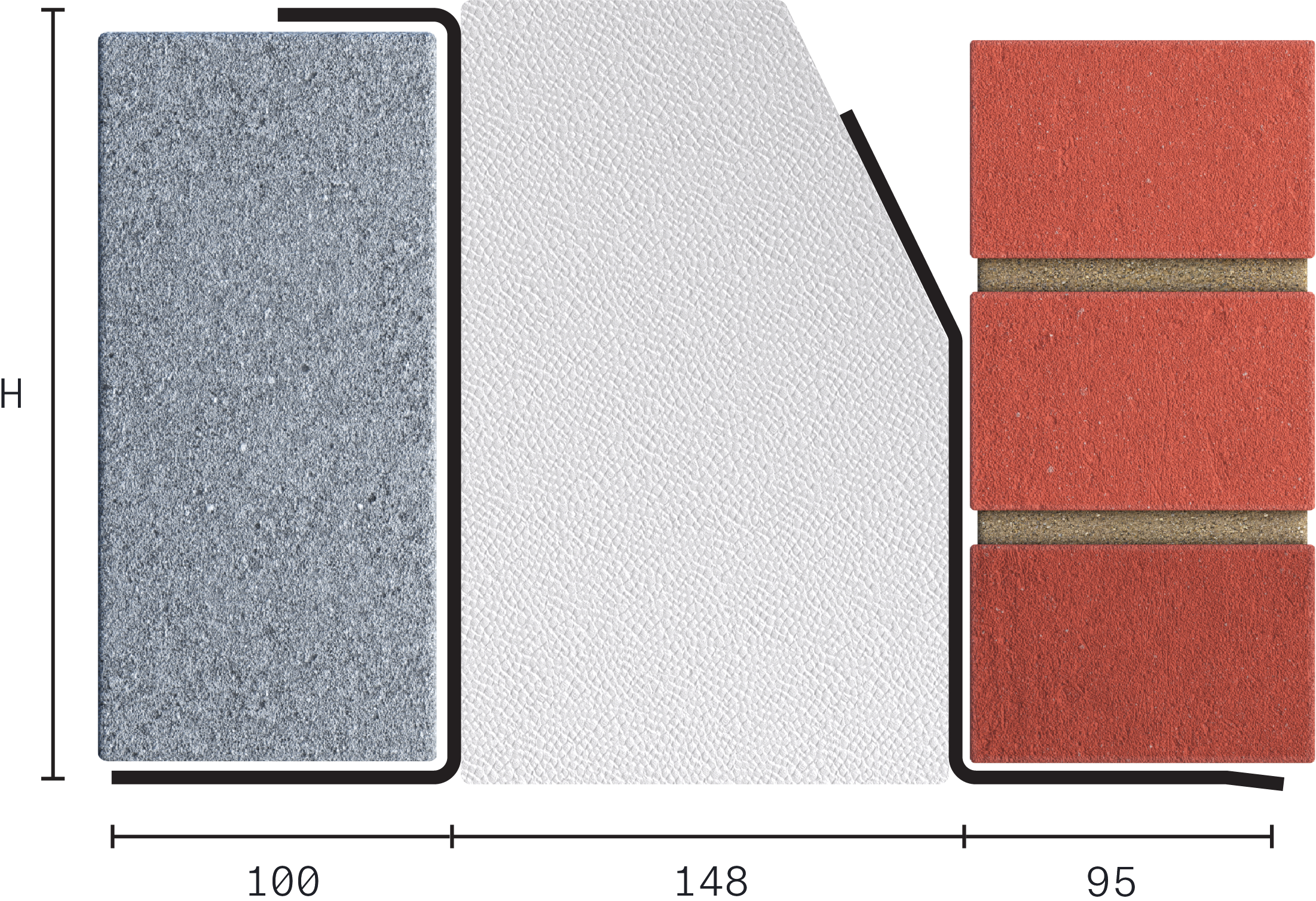 Catnic extra heavy duty thermally broken cavity wall lintel for 150-165mm cavity wall shown in 2D side profile