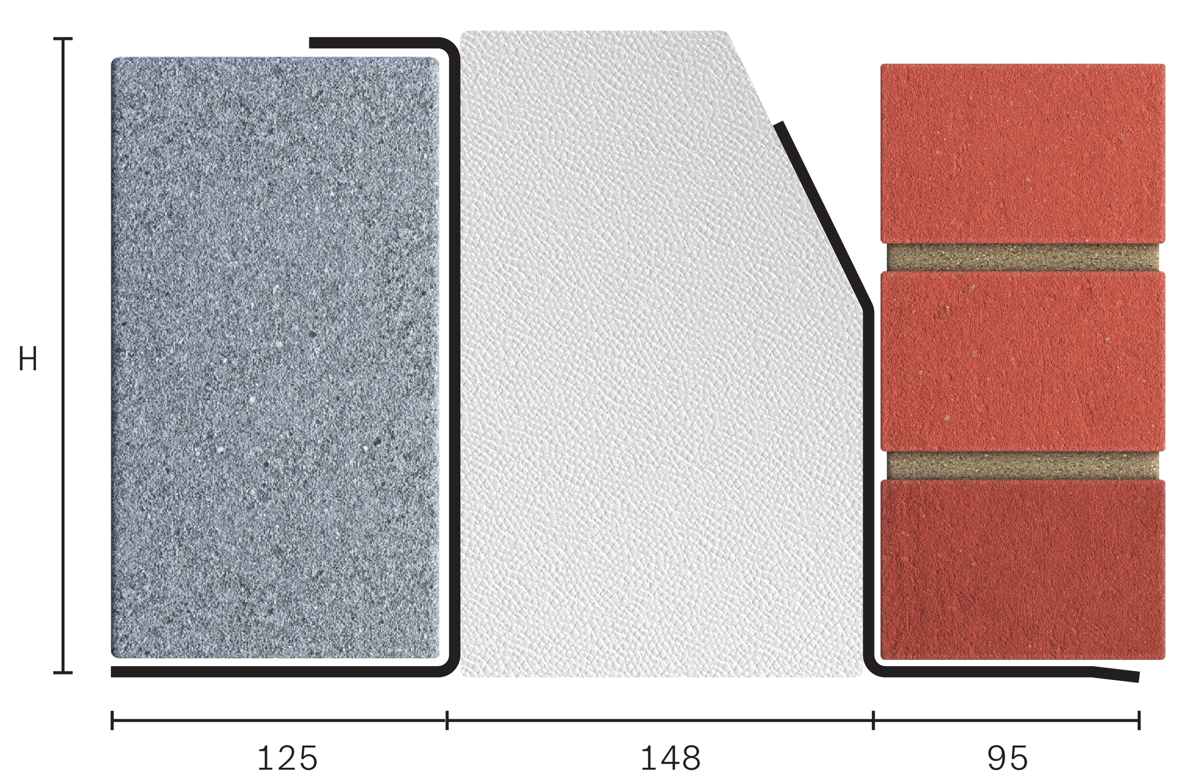 Catnic extra heavy duty thermally broken cavity wall lintel for 150-165mm cavity wall shown in 2D side profile