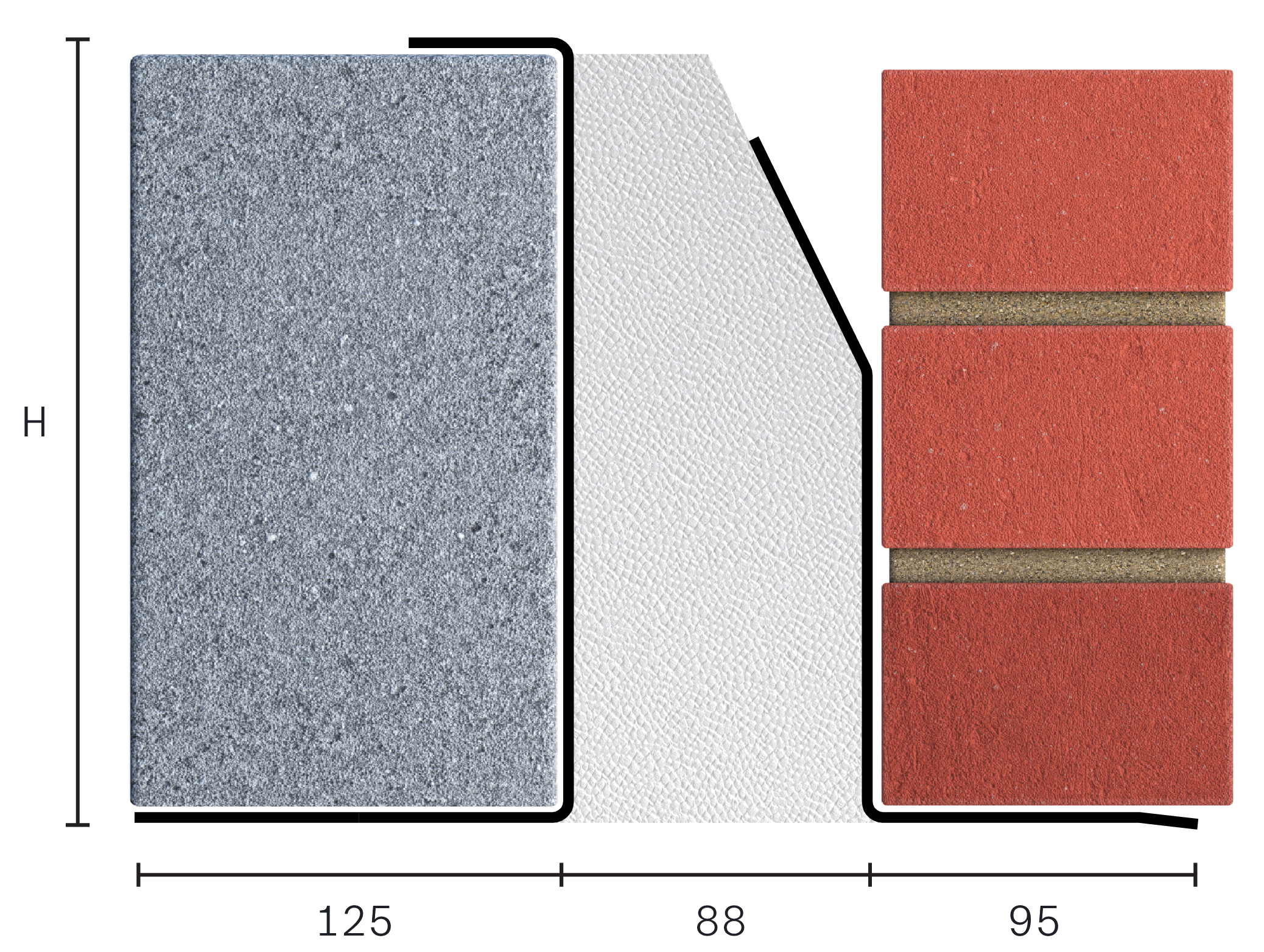 Catnic extra heavy duty thermally broken cavity wall lintel for 90-105mm cavity wall shown in 2D side profile