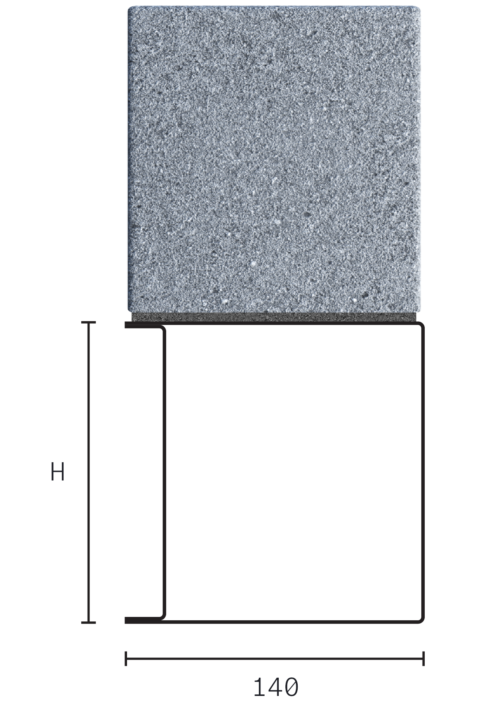 Catnic standard duty box lintel for 140mm interior solid wall shown in 2D side profile