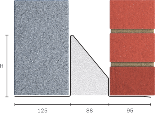 Catnic standard duty cavity wall lintel for 90mm cavity wall shown in situ 2D side profile