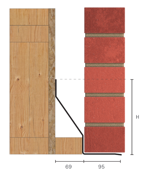Catnic standard duty timber frame lintel for 70-85mm cavity wall shown in 2D side profile