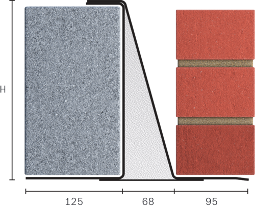 Catnic extra heavy duty cavity wall lintel for 70-85 cavity wall shown in 2D side profile