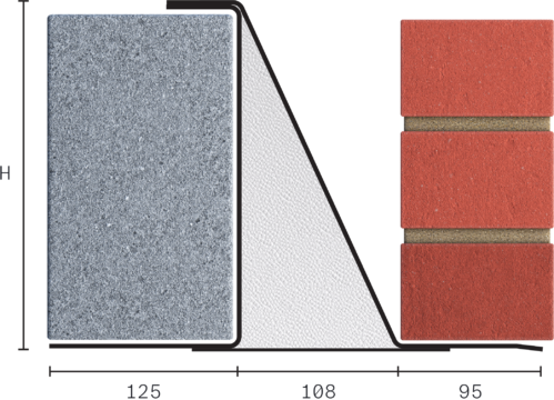 Catnic extra heavy duty cavity wall lintel for 110-125 cavity wall shown in 2D side profile