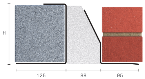 Catnic heavy duty thermally broken cavity wall lintel for 90-105mm cavity wall shown in 2D side profile