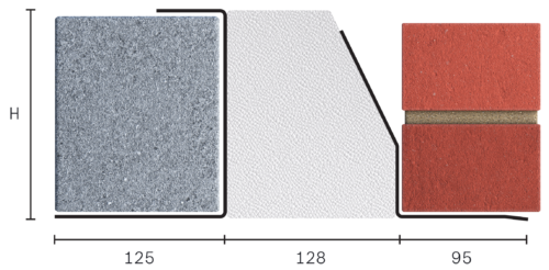 Catnic heavy duty thermally broken cavity wall lintel for 130-145mm cavity wall shown in 2D side profile