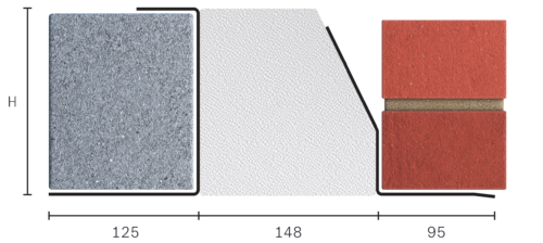Catnic heavy duty thermally broken cavity wall lintel for 150-165mm cavity wall shown in 2D side profile