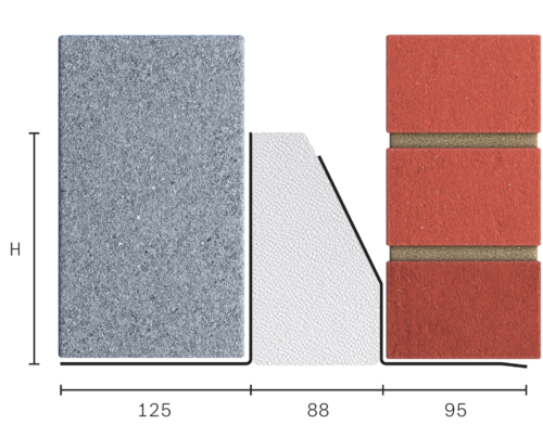 Catnic standard duty thermally broken cavity wall lintel for 90-105mm cavity wall shown in 2D side profile