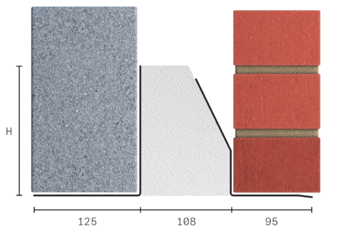 Catnic standard duty thermally broken cavity wall lintel for 110-125mm cavity wall shown in 2D side profile