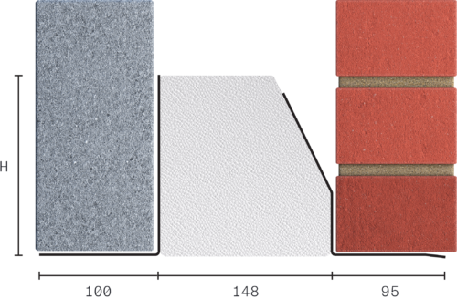 Catnic standard duty thermally broken cavity wall lintel for 150-165mm cavity wall shown in 2D side profile