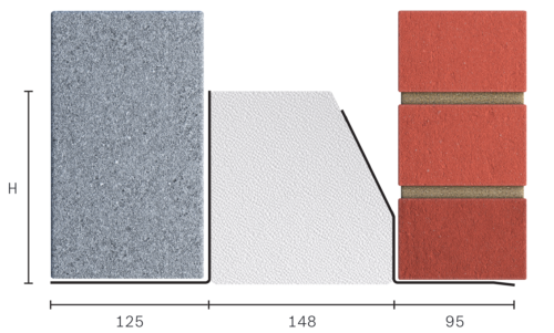 Catnic standard duty thermally broken cavity wall lintel for 150-165mm cavity wall shown in 2D side profile