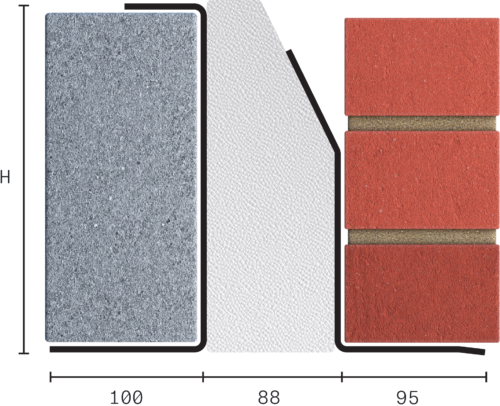 Catnic extra heavy duty thermally broken cavity wall lintel for 90-105mm cavity wall shown in 2D side profile