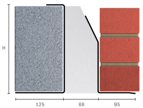 Catnic extra heavy duty thermally broken cavity wall lintel for 90-105mm cavity wall shown in 2D side profile