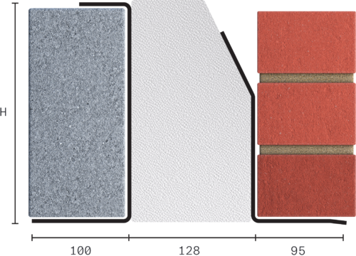 Catnic extra heavy duty thermally broken cavity wall lintel for 130-145mm cavity wall shown in 2D side profile