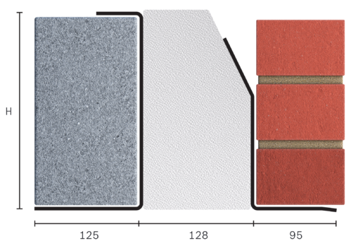 Catnic extra heavy duty thermally broken cavity wall lintel for 130-145mm cavity wall shown in 2D side profile