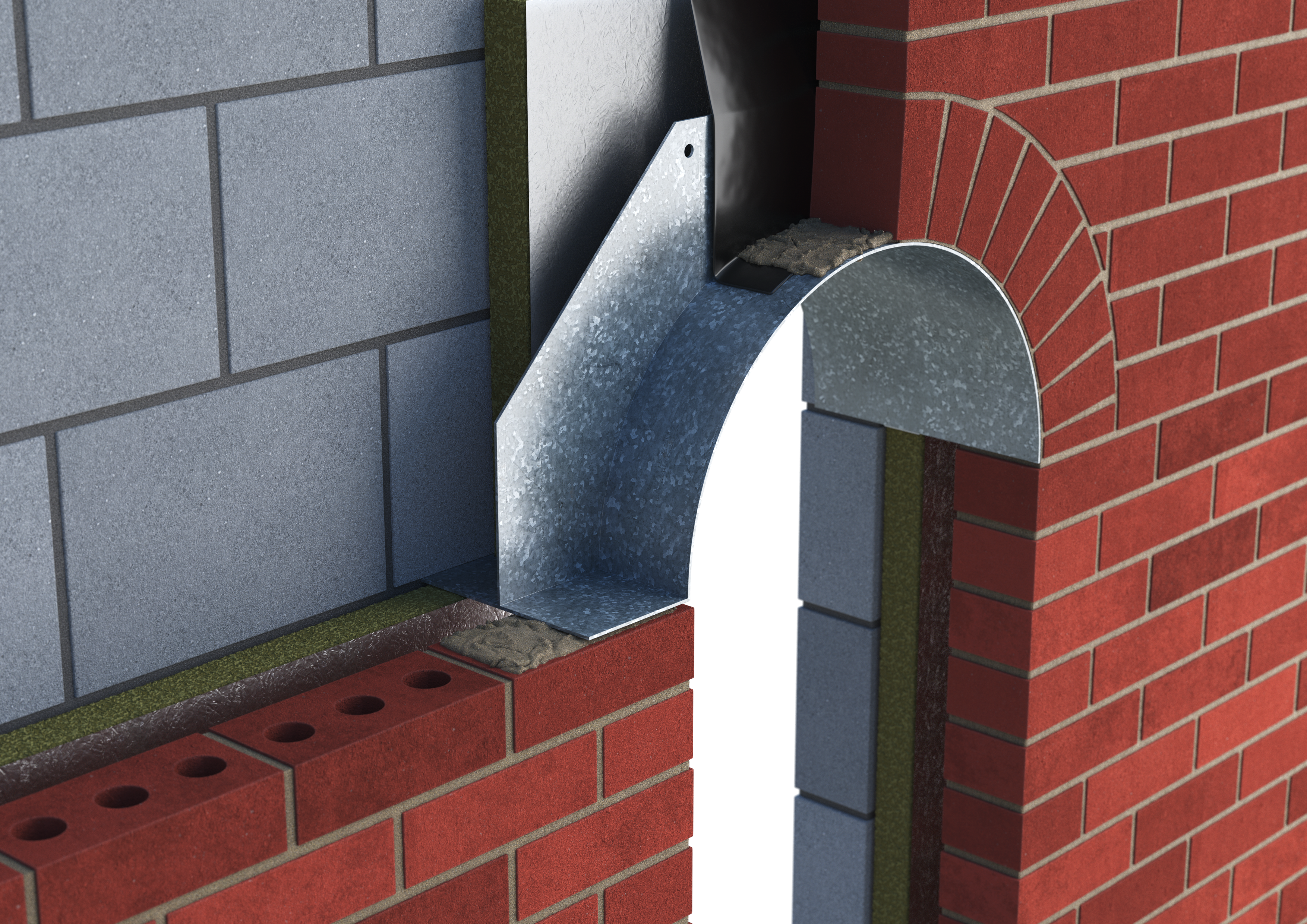 Catnic semi circle arch lintel shown in cavity wall construction