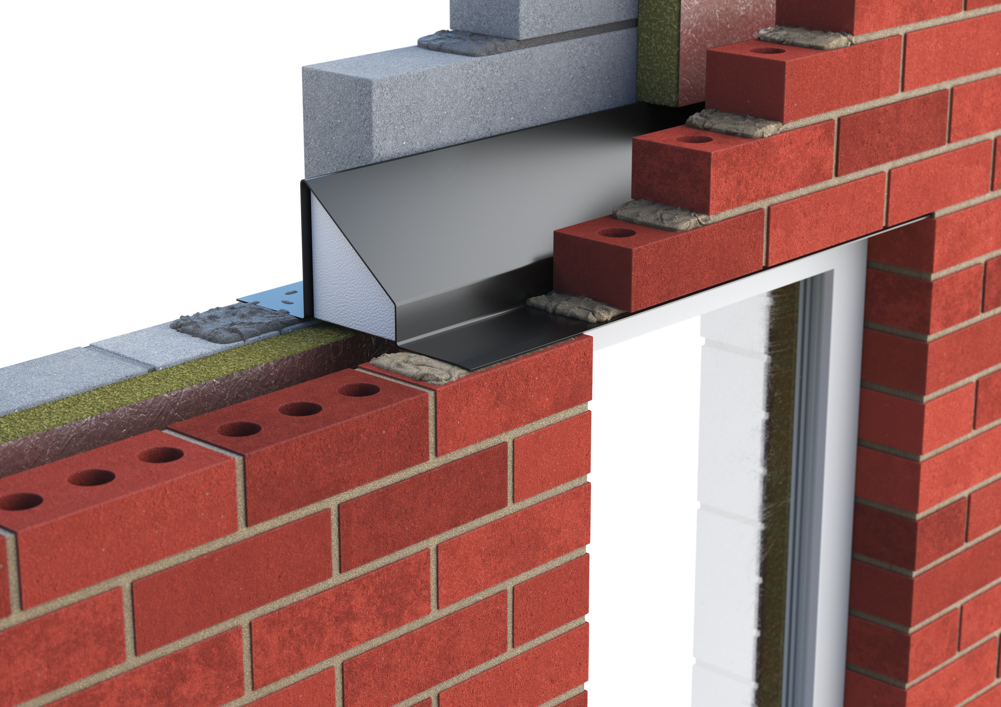 Catnic standard duty cavity wall lintel for 130mm cavity wall shown in situ